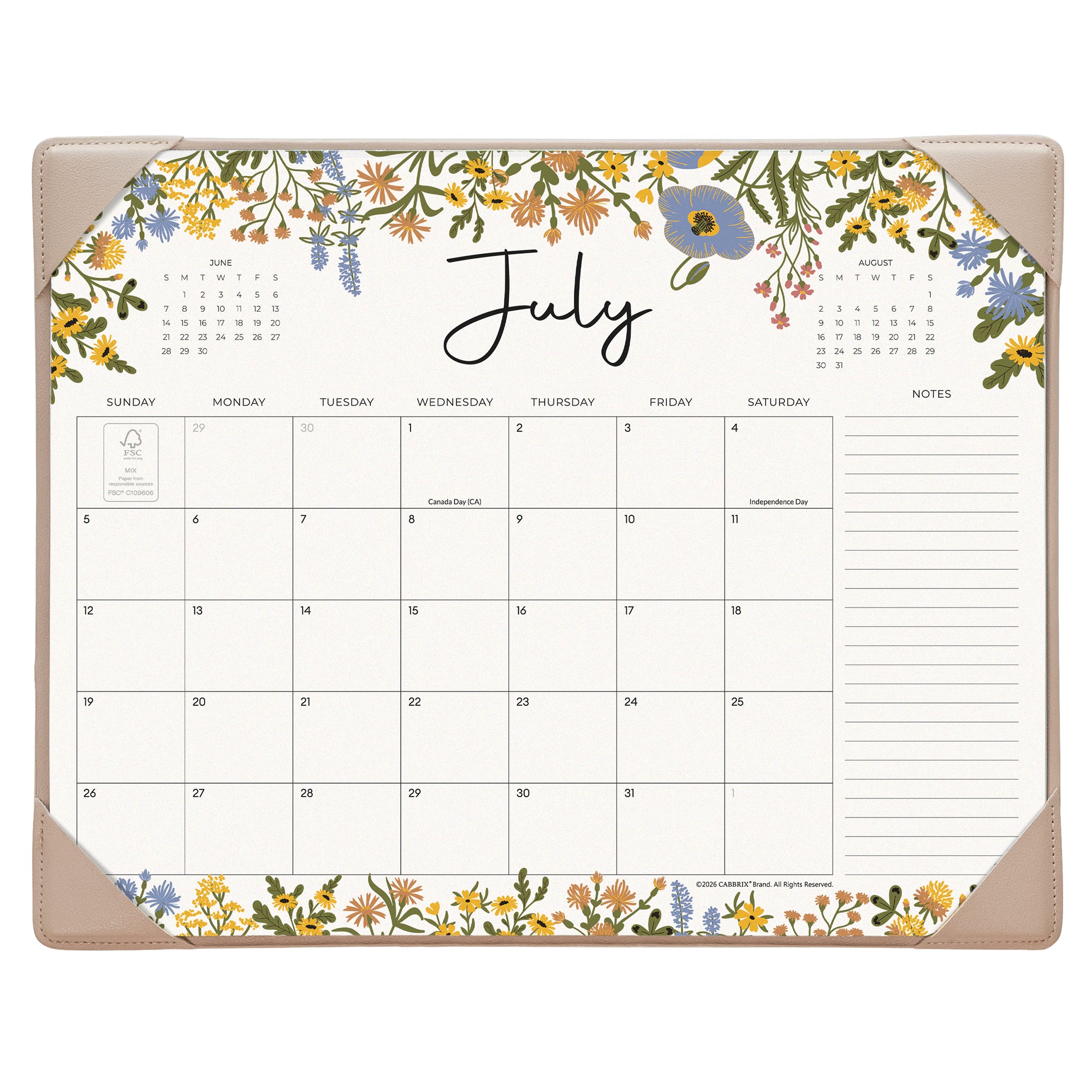 Cabbrix 2026-2027 Desk Calendar, 15"L×12"W, Summer Trace, Apricot