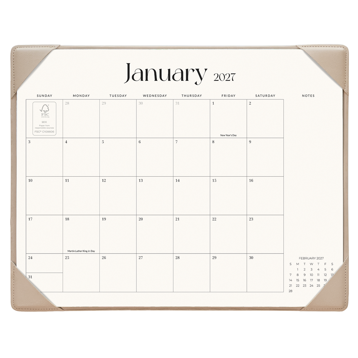 Cabbrix 2027 Desk Calendar, 21"L×17"W, Simplified Style, Apricot