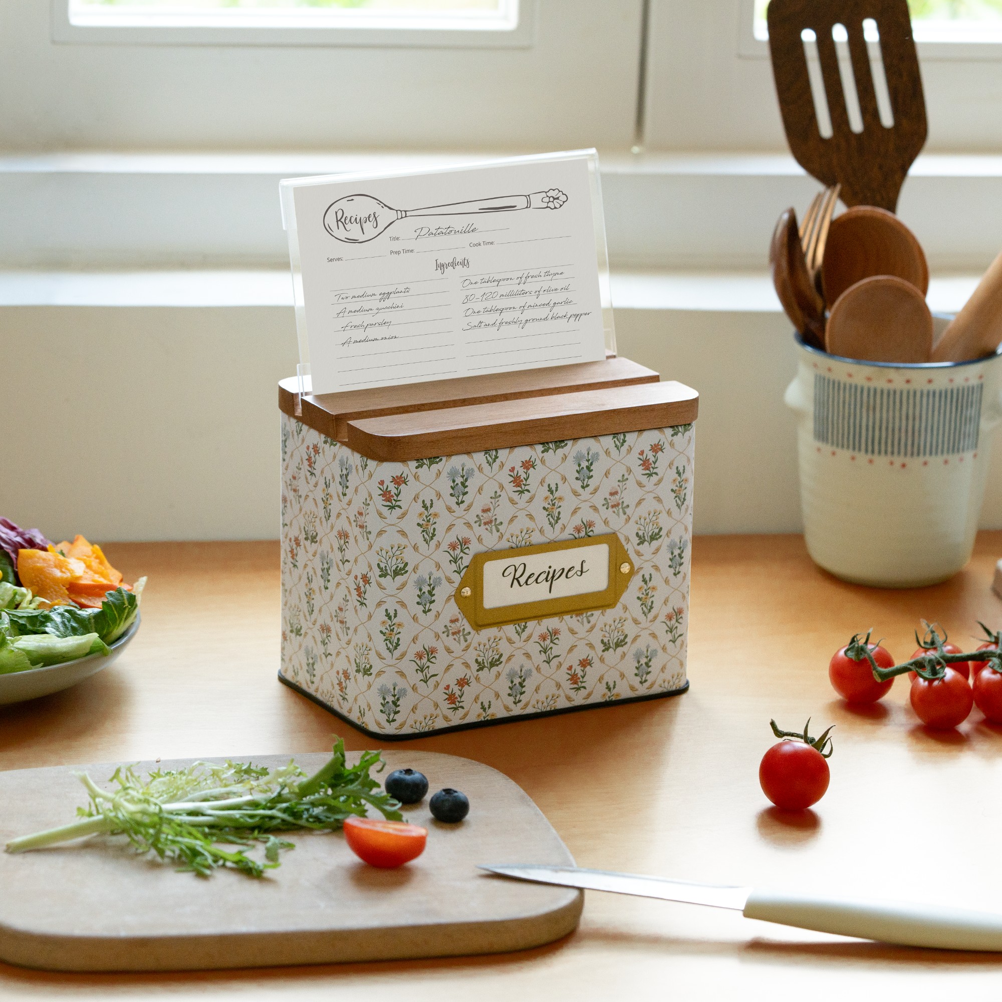 Cabbrix Stylish Recipe Box with Cards, Flowing Gleam
